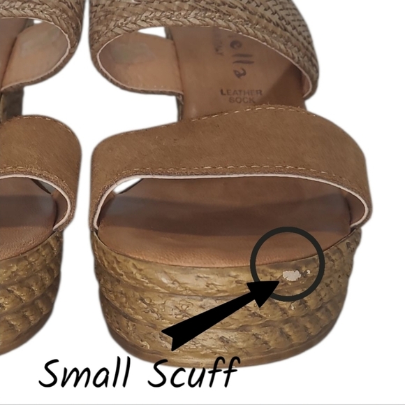 Mariella Suede Leather Woven Natural Slip On Wedge Sandals Size 7 - Picture 7 of 11